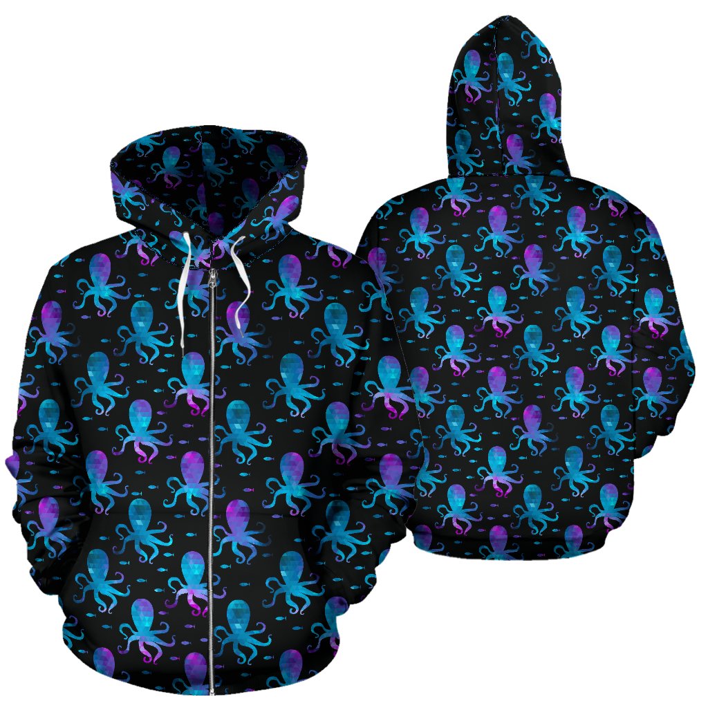 Octopus Blue Design Print Themed Zip Up Hoodie