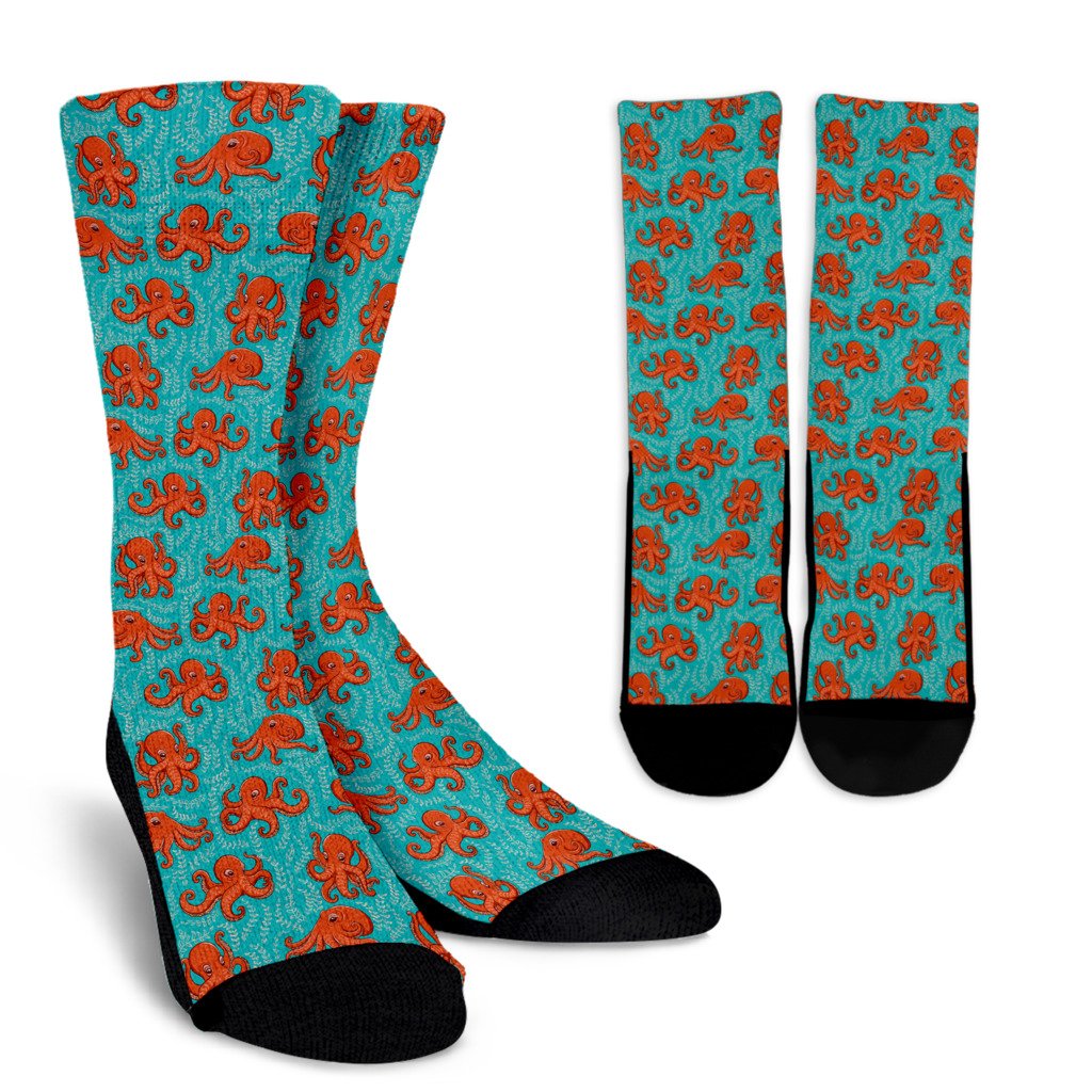 Octopus Cartoon Design Print Themed Crew Socks