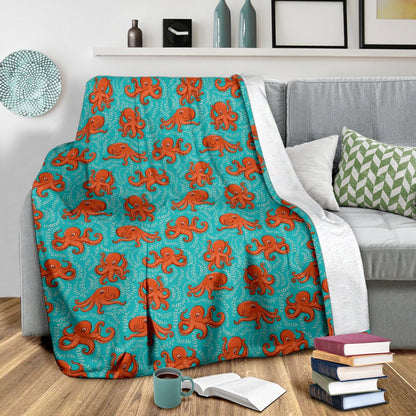 Octopus Cartoon Design Print Themed Fleece Blanket