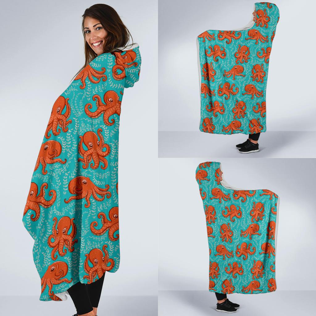 Octopus Cartoon Design Print Themed Hooded Blanket-JTAMIGO.COM