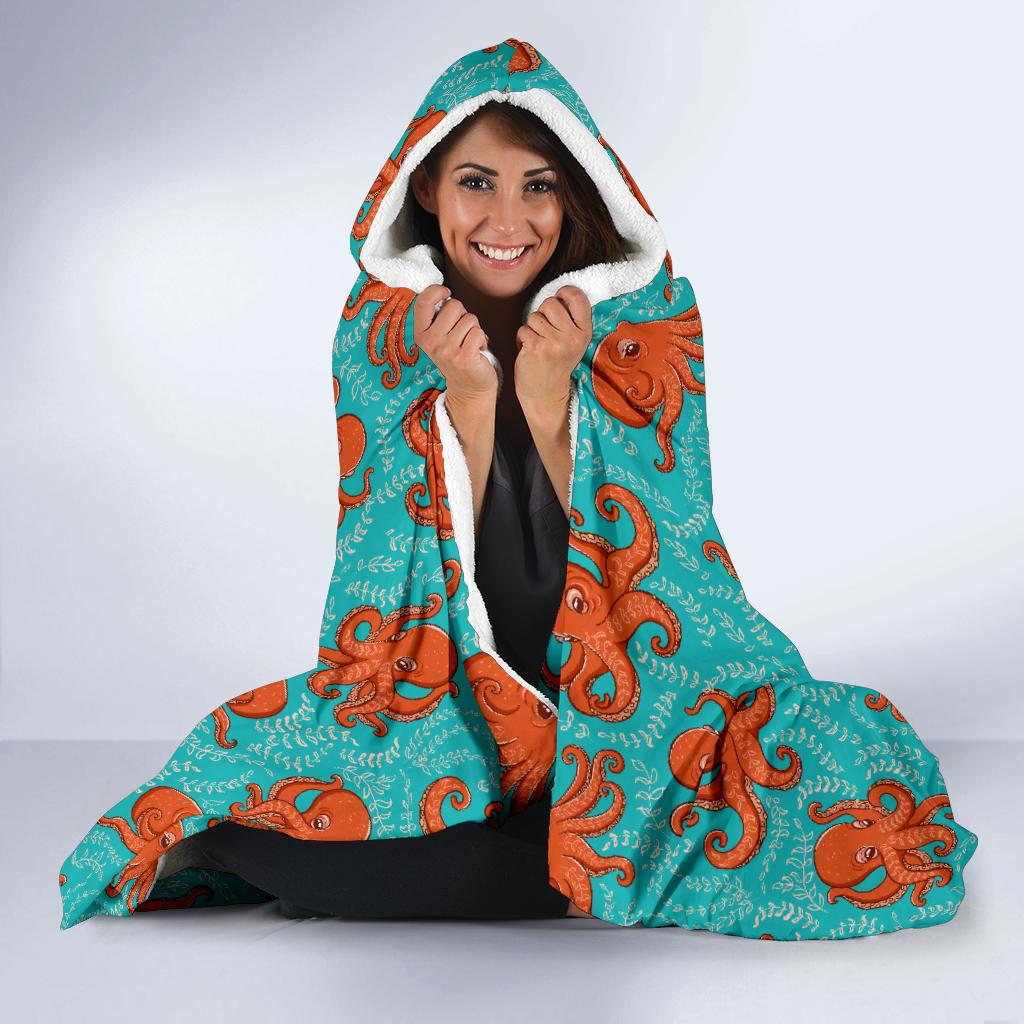 Octopus Cartoon Design Print Themed Hooded Blanket-JTAMIGO.COM