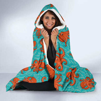 Octopus Cartoon Design Print Themed Hooded Blanket-JTAMIGO.COM