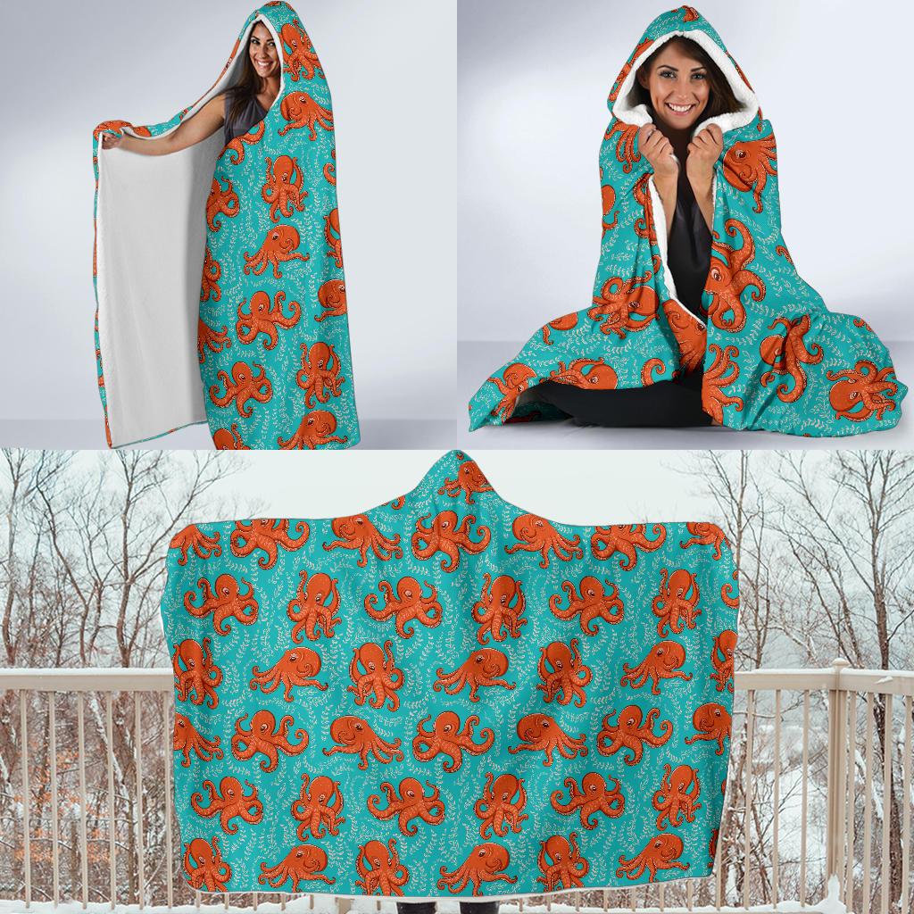 Octopus Cartoon Design Print Themed Hooded Blanket-JTAMIGO.COM