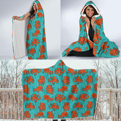 Octopus Cartoon Design Print Themed Hooded Blanket-JTAMIGO.COM