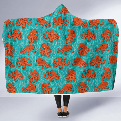 Octopus Cartoon Design Print Themed Hooded Blanket-JTAMIGO.COM