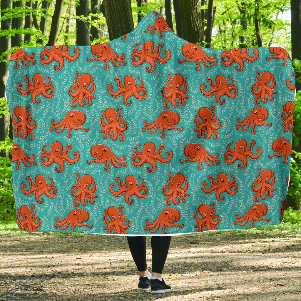 Octopus Cartoon Design Print Themed Hooded Blanket-JTAMIGO.COM
