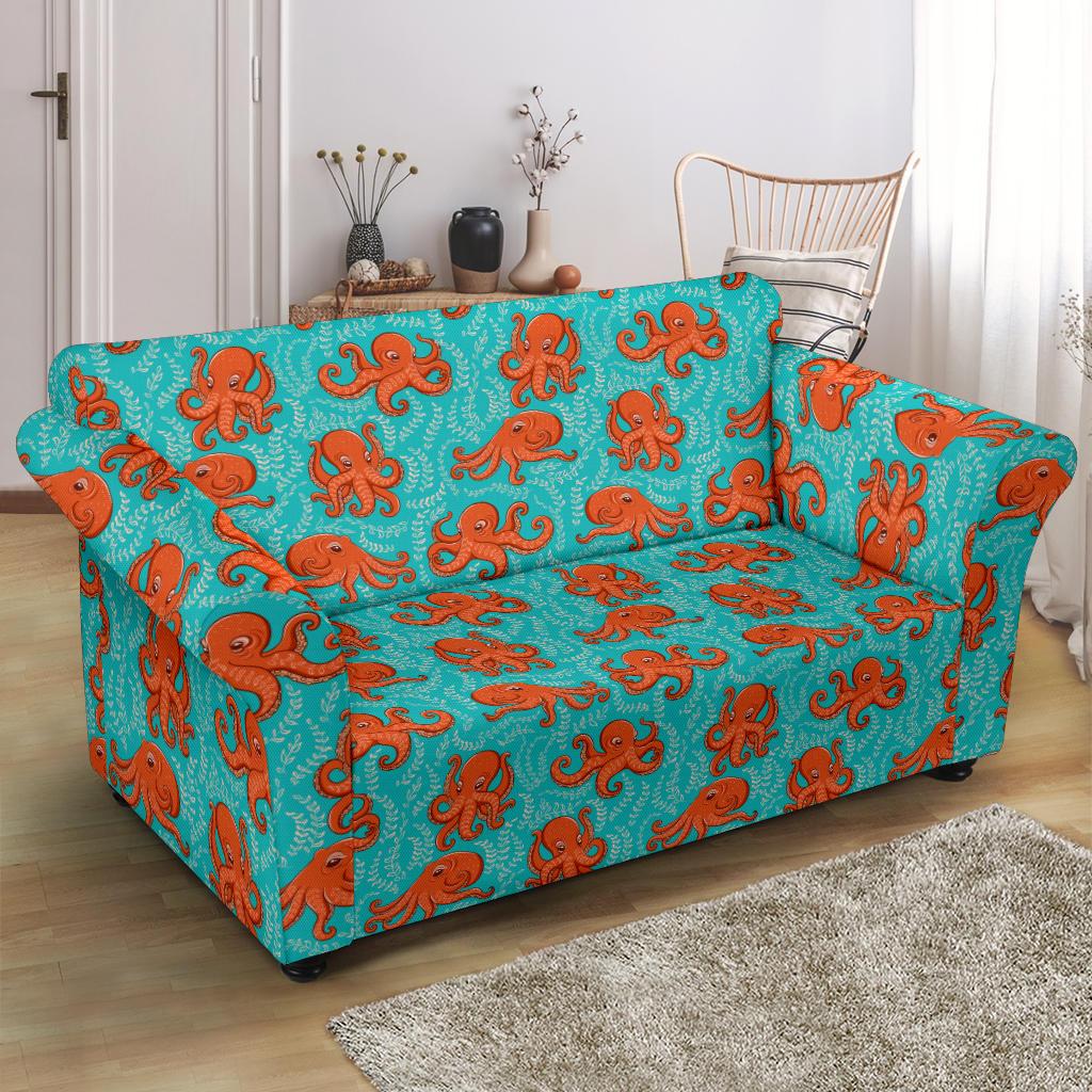 Octopus Cartoon Design Print Themed Loveseat Slipcover-JTAMIGO.COM