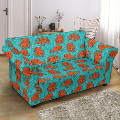 Octopus Cartoon Design Print Themed Loveseat Slipcover-JTAMIGO.COM