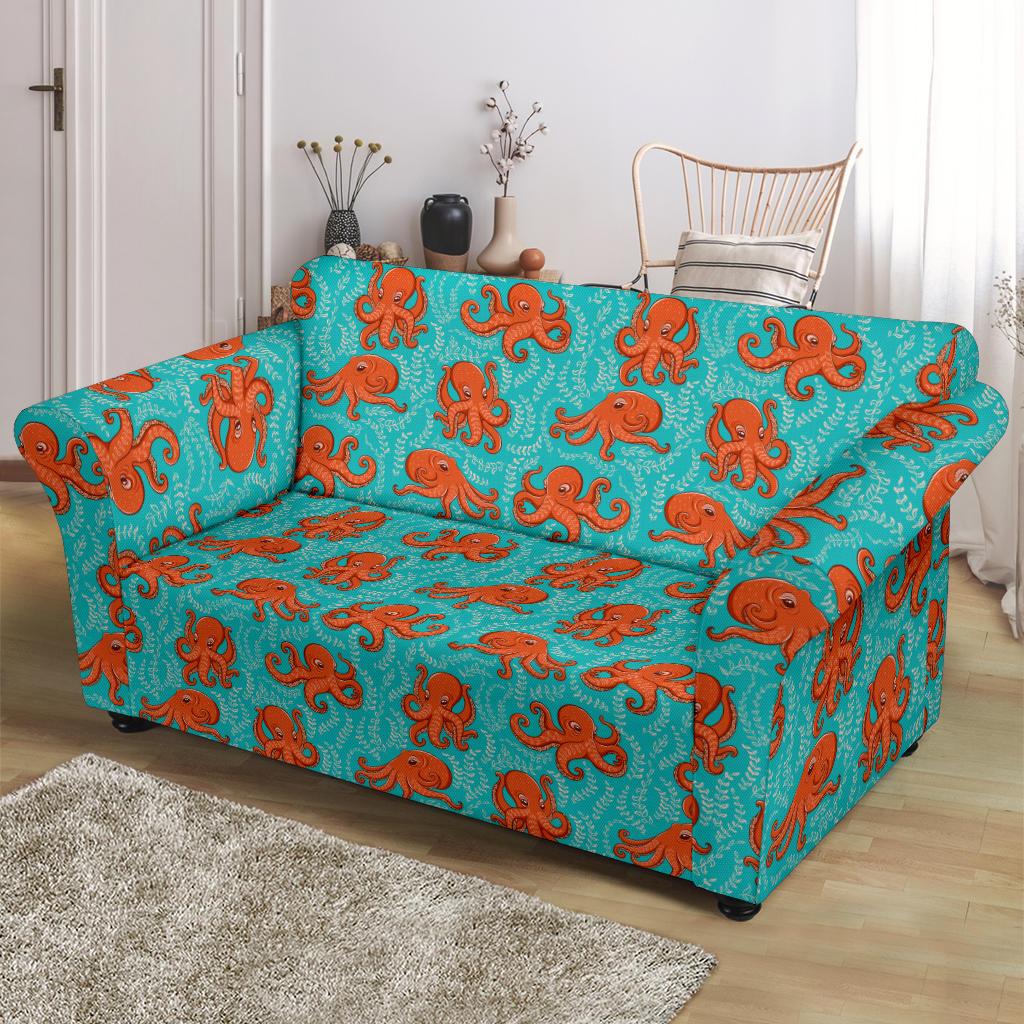 Octopus Cartoon Design Print Themed Loveseat Slipcover-JTAMIGO.COM