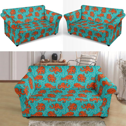 Octopus Cartoon Design Print Themed Loveseat Slipcover-JTAMIGO.COM