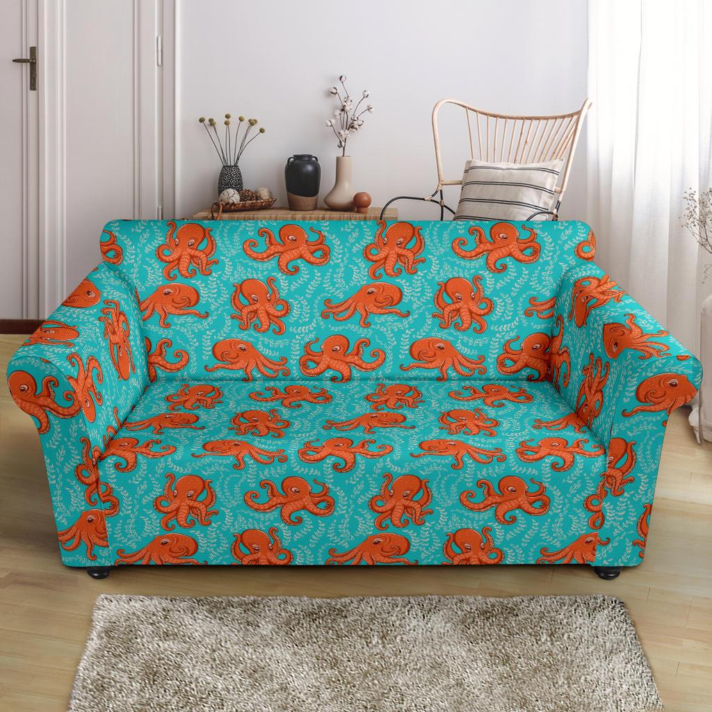 Octopus Cartoon Design Print Themed Loveseat Slipcover-JTAMIGO.COM