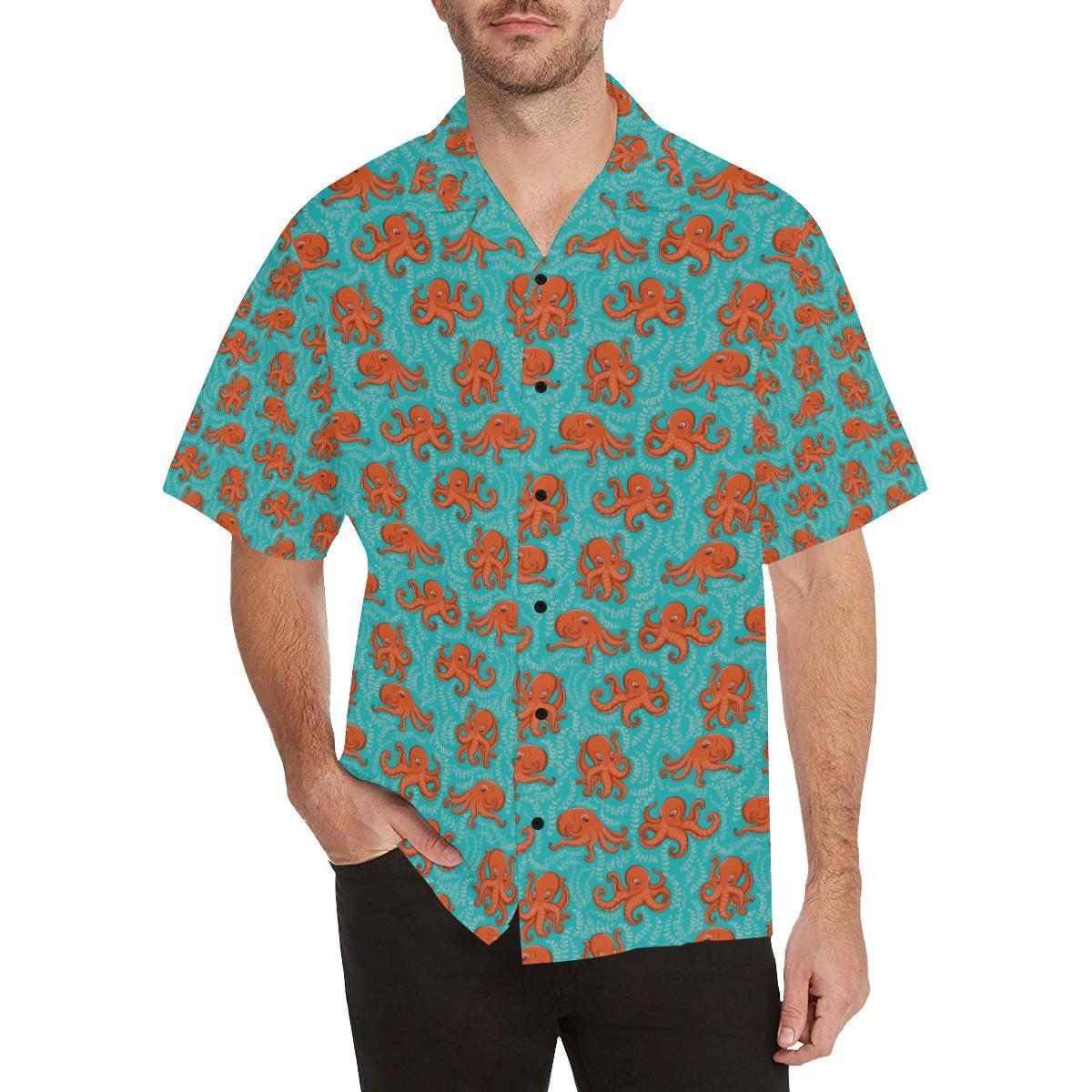 Octopus Cartoon Design Print Themed Men Aloha Hawaiian Shirt