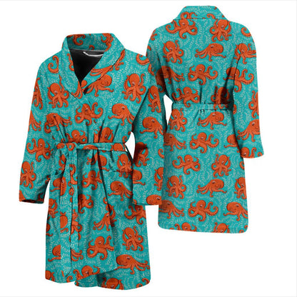 Octopus Cartoon Design Print Themed Men Bath Robe-JTAMIGO.COM