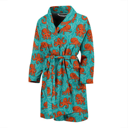 Octopus Cartoon Design Print Themed Men Bath Robe-JTAMIGO.COM