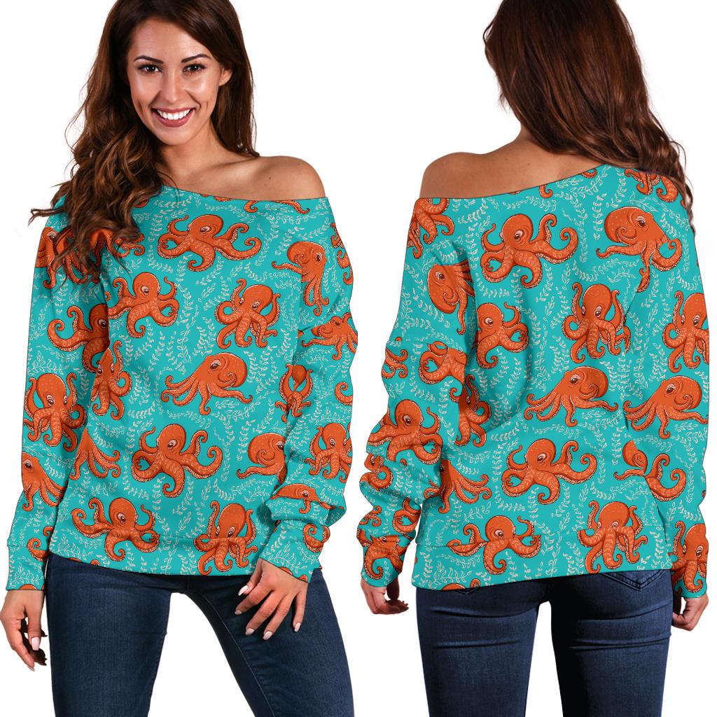 Octopus Cartoon Design Print Themed Off Shoulder Sweatshirt