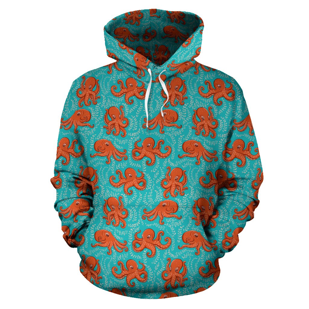 Octopus Cartoon Design Print Themed Pullover Hoodie