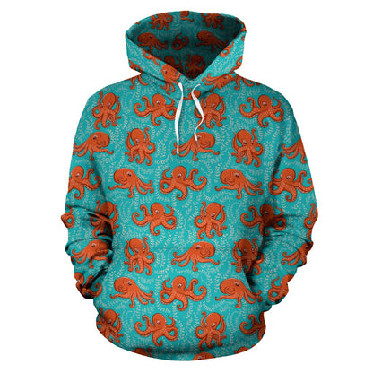 Octopus Cartoon Design Print Themed Pullover Hoodie