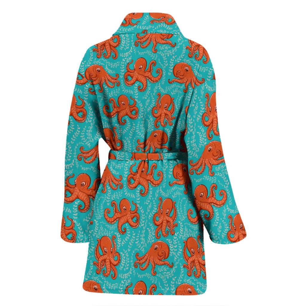 Octopus Cartoon Design Print Themed Women Bath Robe-JTAMIGO.COM