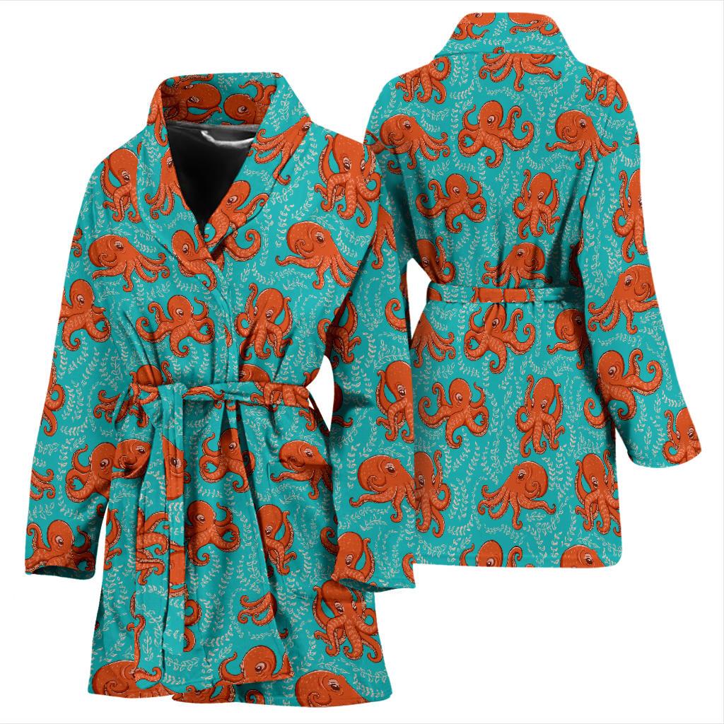 Octopus Cartoon Design Print Themed Women Bath Robe-JTAMIGO.COM