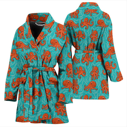Octopus Cartoon Design Print Themed Women Bath Robe-JTAMIGO.COM