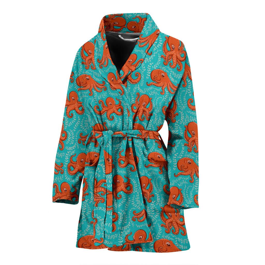 Octopus Cartoon Design Print Themed Women Bath Robe-JTAMIGO.COM