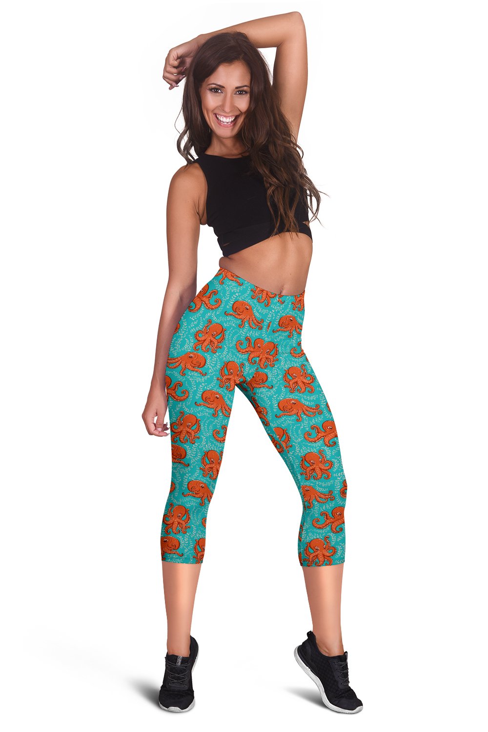 Octopus Cartoon Design Print Themed Women Capris