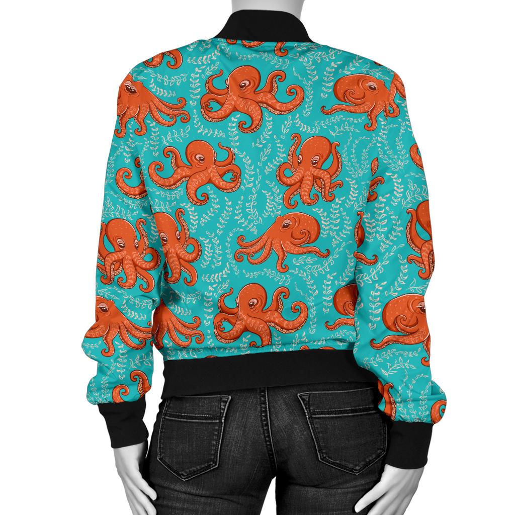 Octopus Cartoon Design Print Themed Women Casual Bomber Jacket