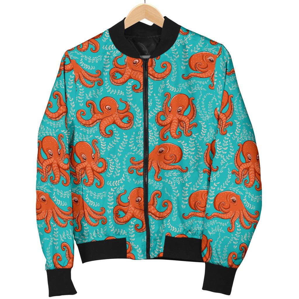 Octopus Cartoon Design Print Themed Women Casual Bomber Jacket