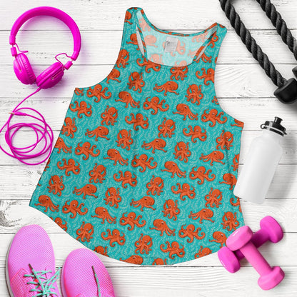Octopus Cartoon Design Print Themed Women Racerback Tank Top