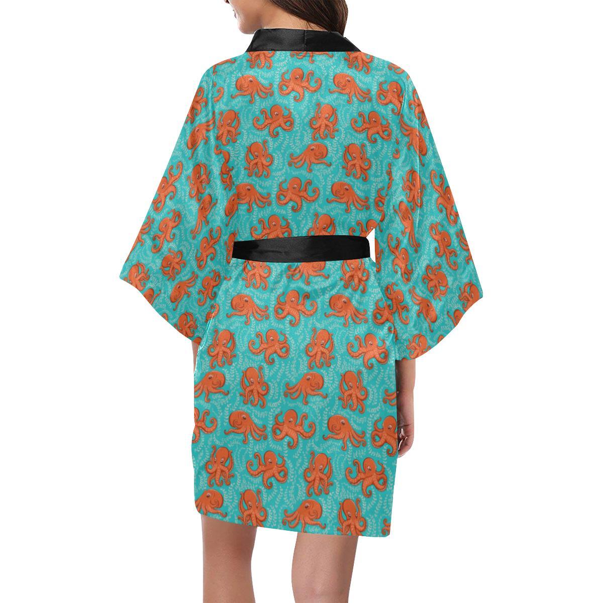 Octopus Cartoon Design Print Themed Women Short Kimono Robe
