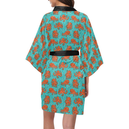Octopus Cartoon Design Print Themed Women Short Kimono Robe