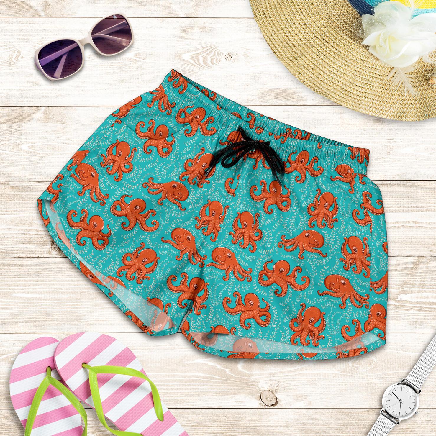 Octopus Cartoon Design Print Themed Women Shorts-JTAMIGO.COM