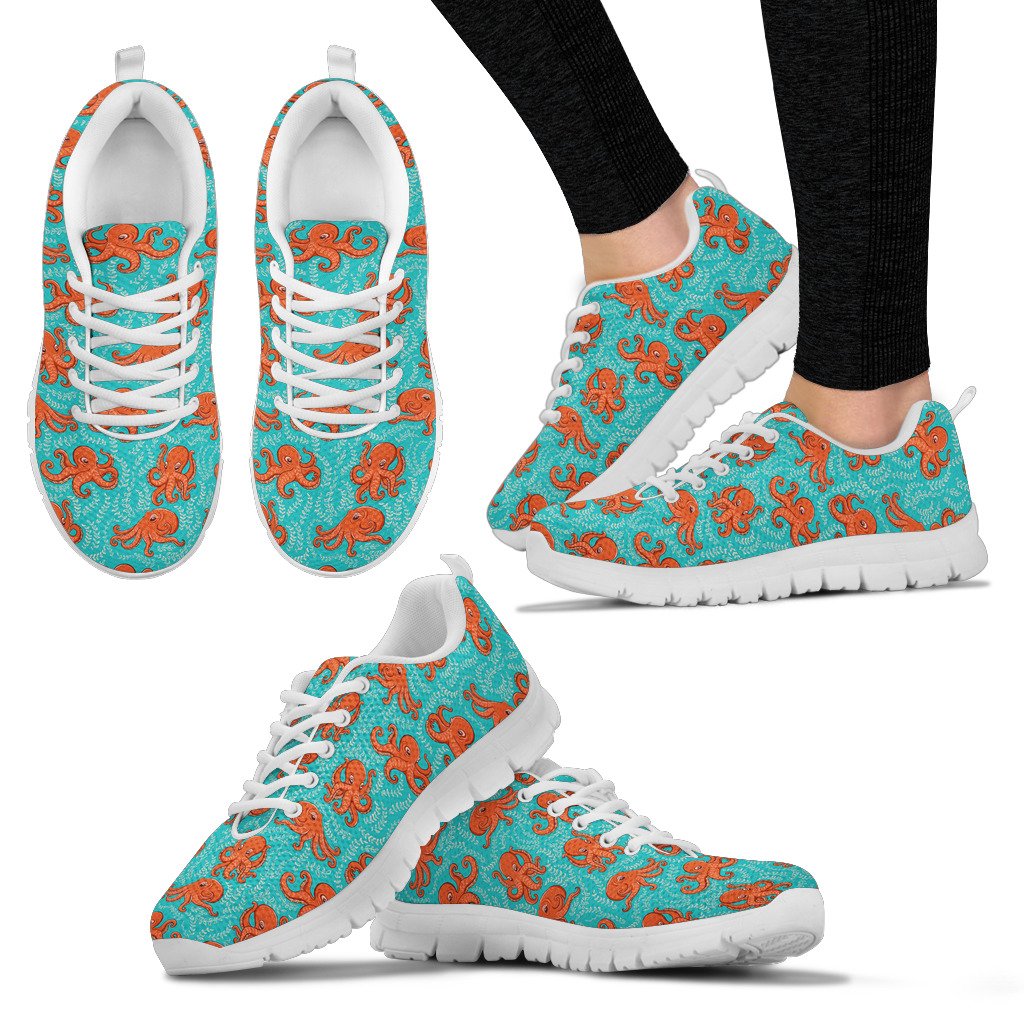Octopus Cartoon Design Print Themed Women Sneakers Shoes