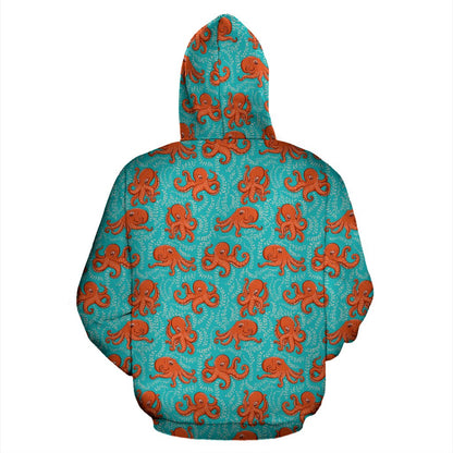 Octopus Cartoon Design Print Themed Zip Up Hoodie