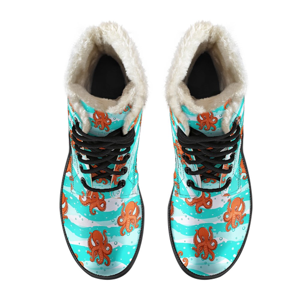 Octopus Cute Design Print Themed Faux Fur Leather Boots-JTAMIGO.COM