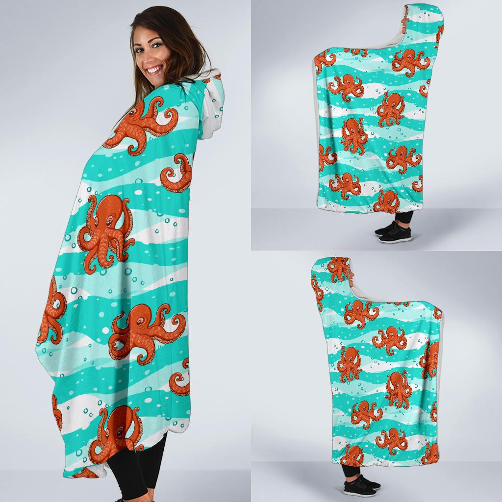Octopus Cute Design Print Themed Hooded Blanket-JTAMIGO.COM