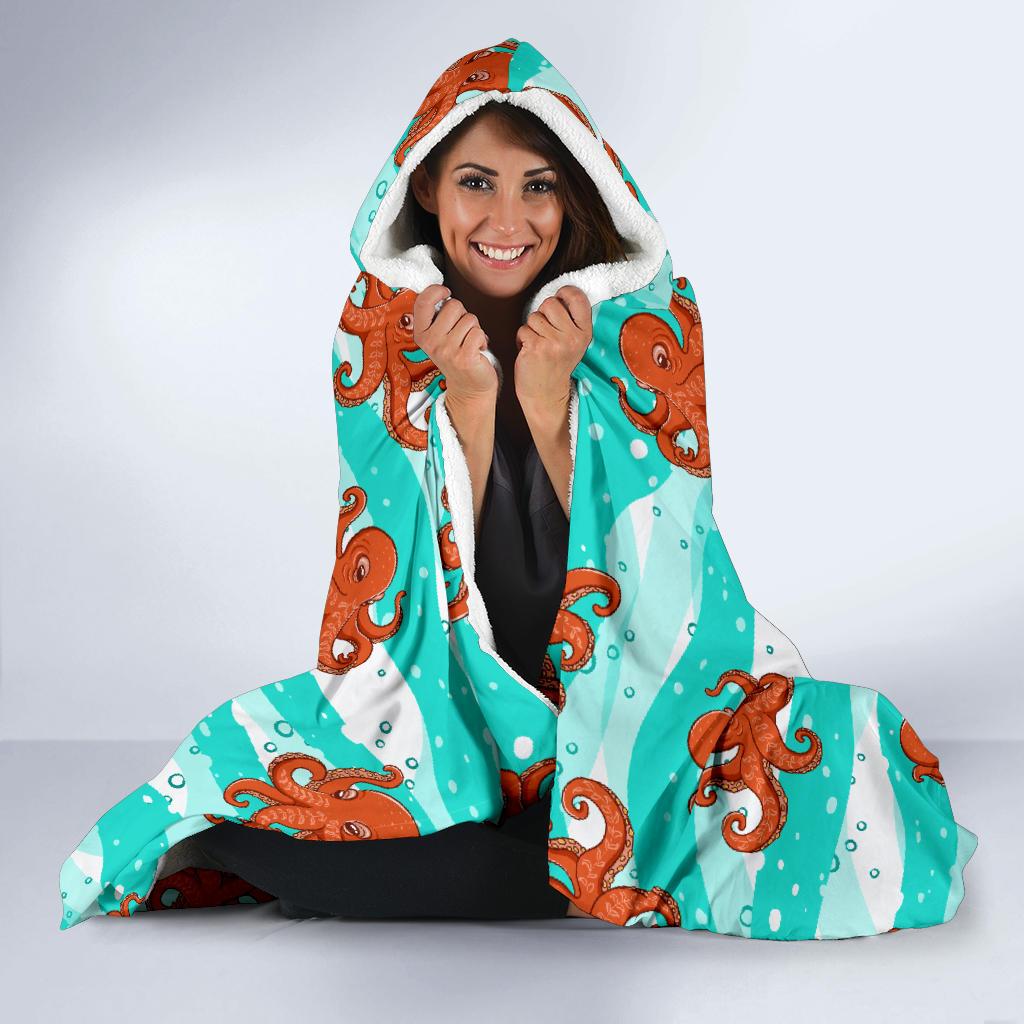 Octopus Cute Design Print Themed Hooded Blanket-JTAMIGO.COM
