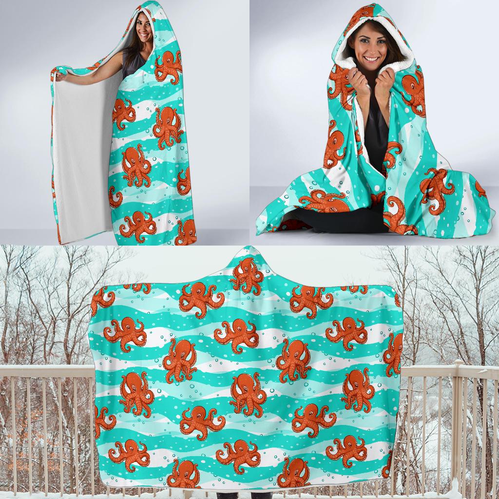 Octopus Cute Design Print Themed Hooded Blanket-JTAMIGO.COM