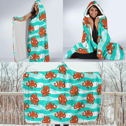 Octopus Cute Design Print Themed Hooded Blanket-JTAMIGO.COM
