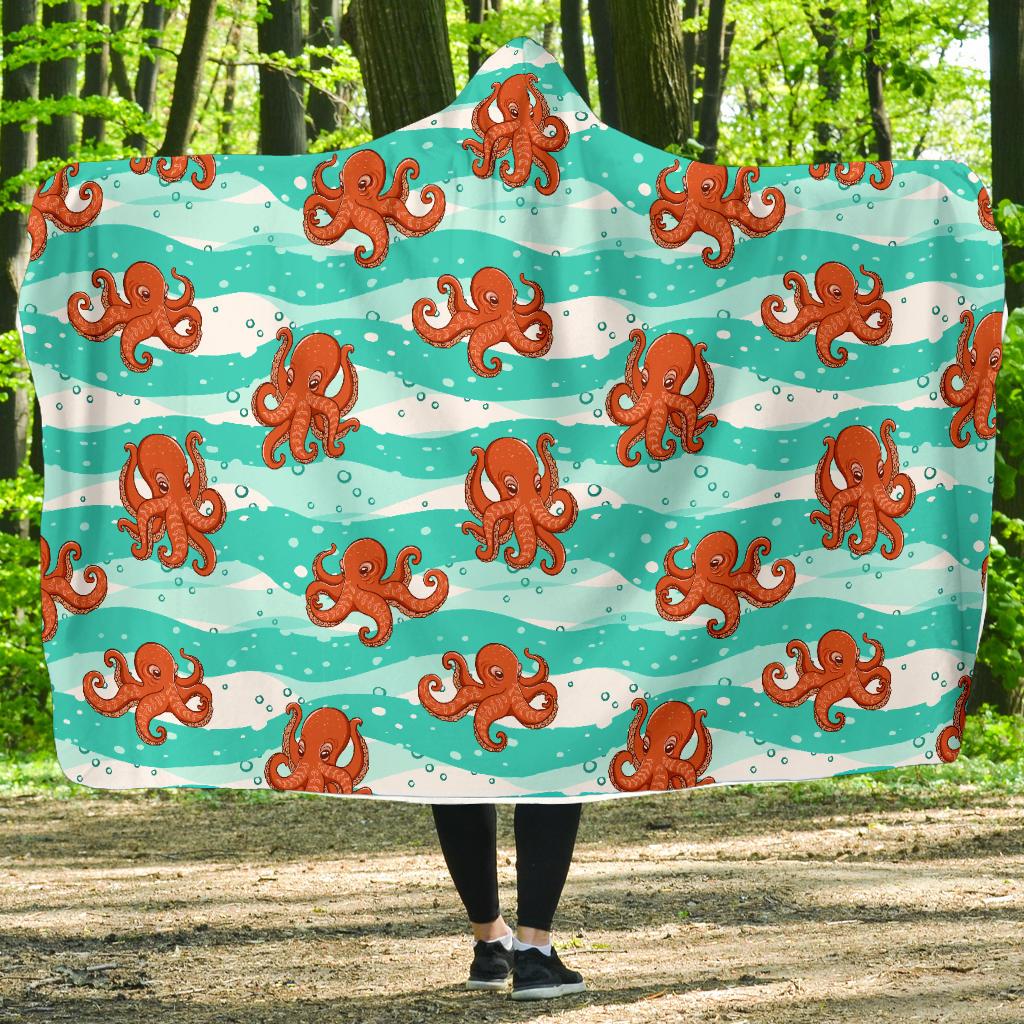 Octopus Cute Design Print Themed Hooded Blanket-JTAMIGO.COM