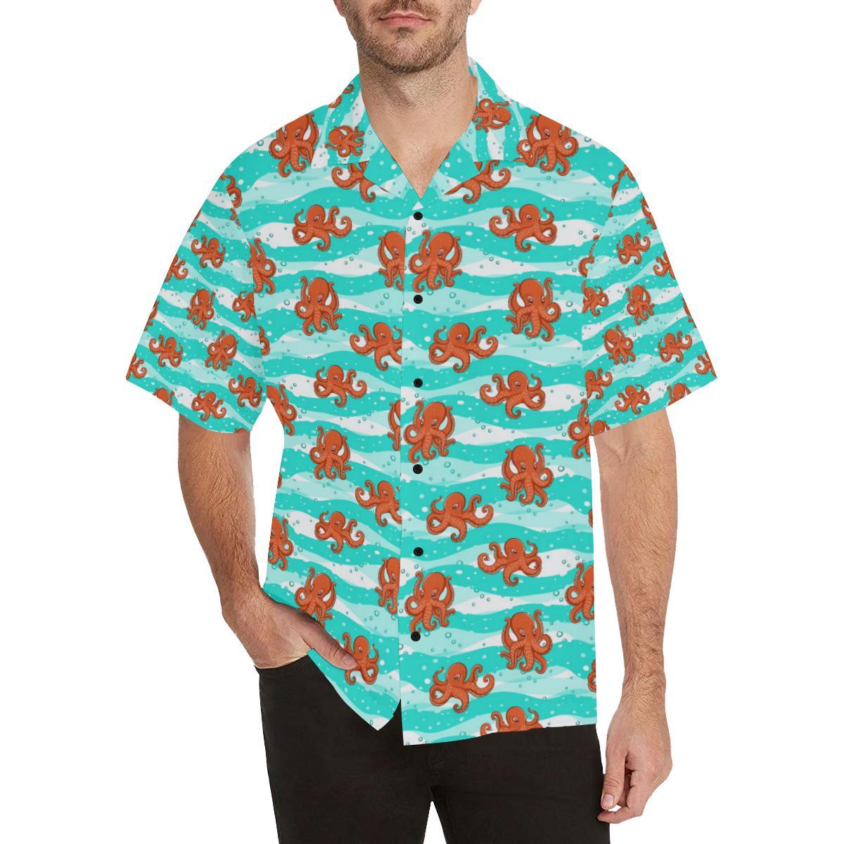 Octopus Cute Design Print Themed Men Aloha Hawaiian Shirt