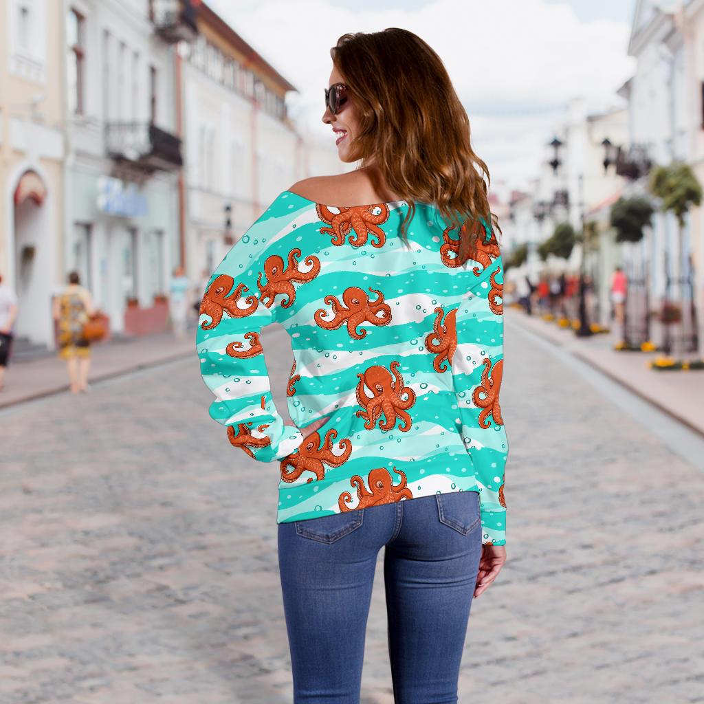 Octopus Cute Design Print Themed Off Shoulder Sweatshirt