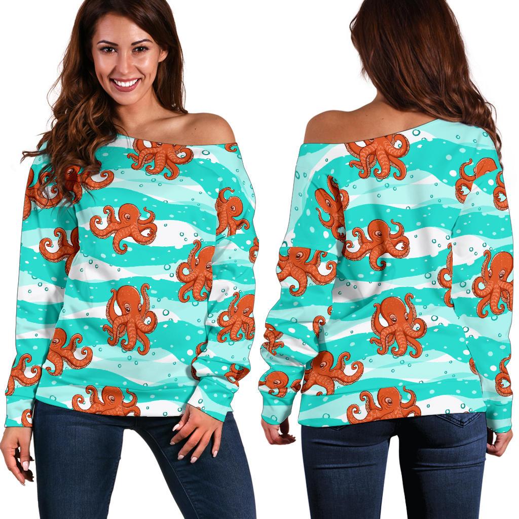 Octopus Cute Design Print Themed Off Shoulder Sweatshirt