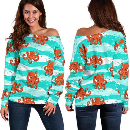 Octopus Cute Design Print Themed Off Shoulder Sweatshirt