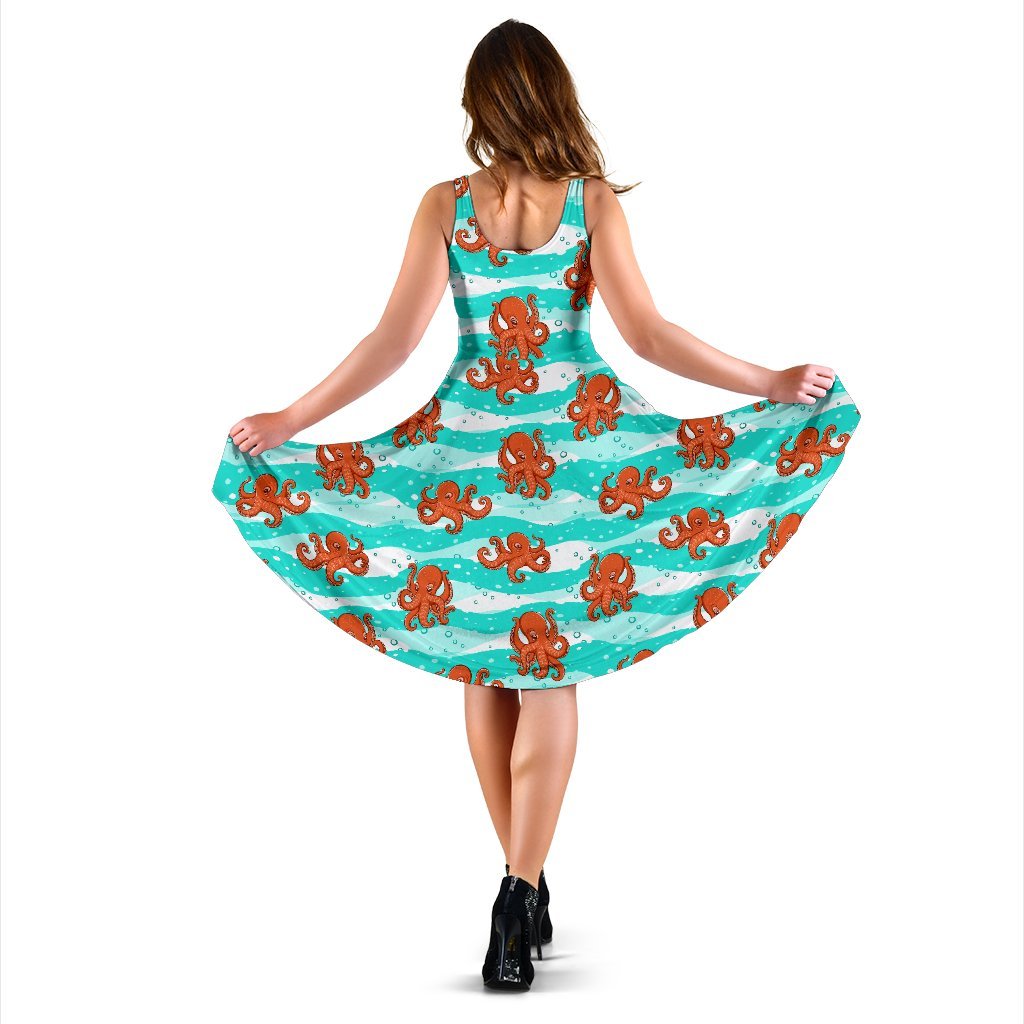 Octopus Cute Design Print Themed Sleeveless Dress