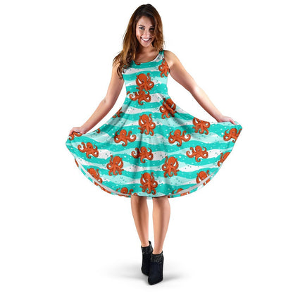 Octopus Cute Design Print Themed Sleeveless Dress
