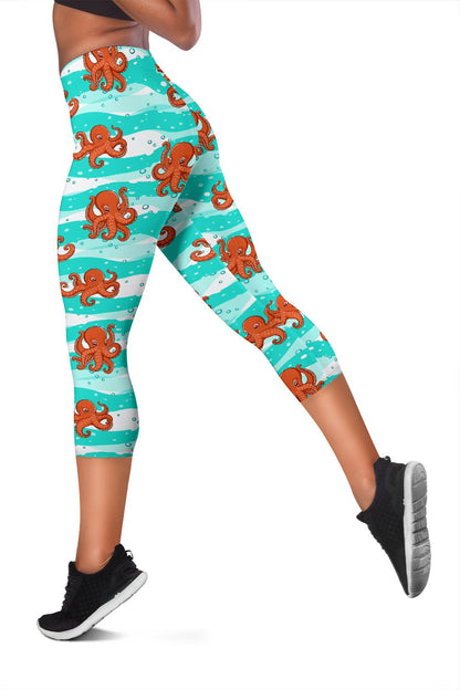 Octopus Cute Design Print Themed Women Capris