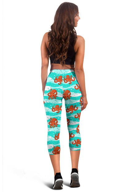 Octopus Cute Design Print Themed Women Capris
