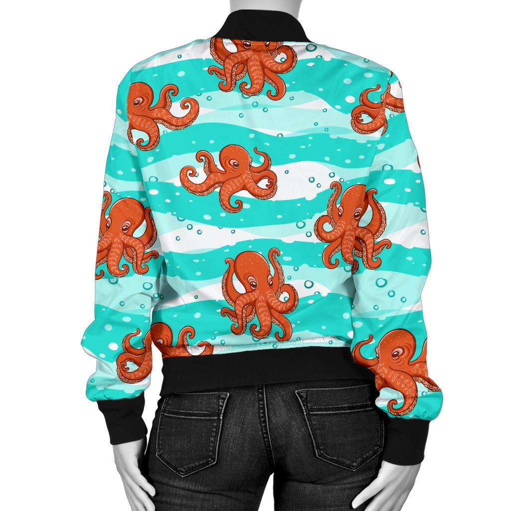 Octopus Cute Design Print Themed Women Casual Bomber Jacket