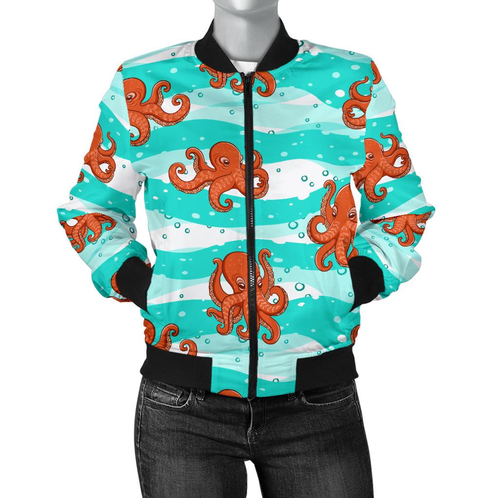 Octopus Cute Design Print Themed Women Casual Bomber Jacket
